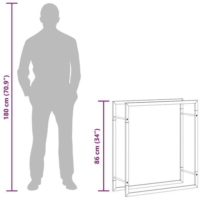 Portalegna Nero Opaco 80x28x86 cm in Acciaio 350307