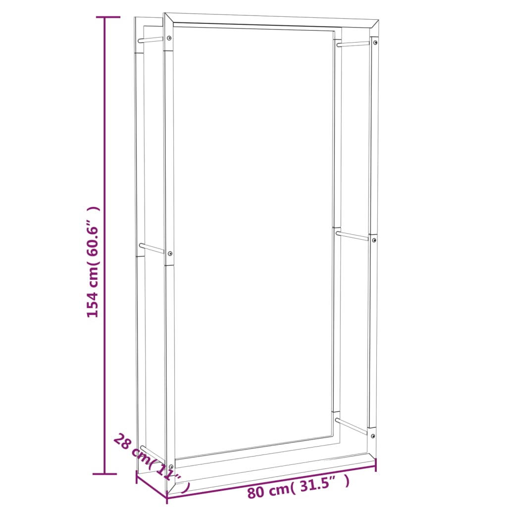 Portalegna-Scaffale per Legna Nero Opaco 80x28x154 cm Acciaio