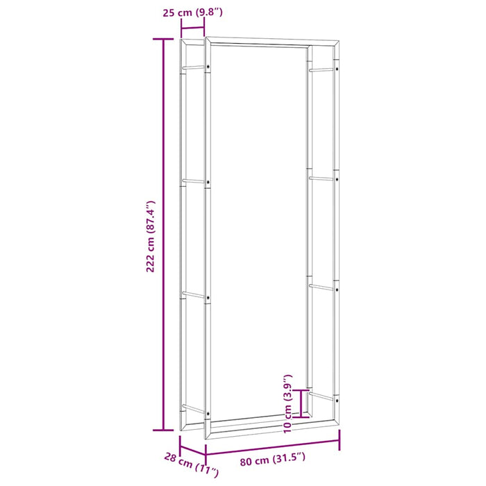 Portalegna Nero Opaco 80x28x222 cm Acciaio 350309
