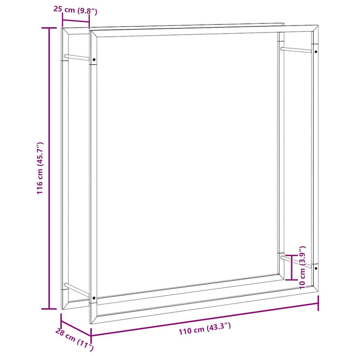 Portalegna Nero Opaco 110x28x116 cm in Acciaio 350310