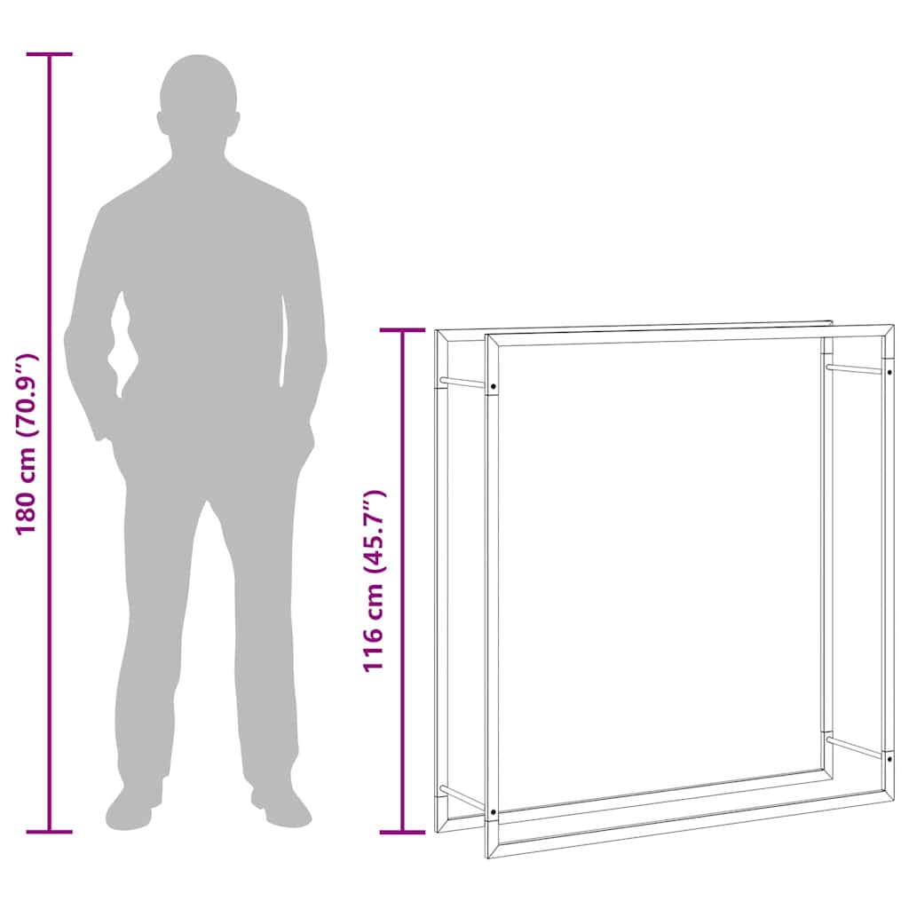 Portalegna Nero Opaco 110x28x116 cm in Acciaio 350310