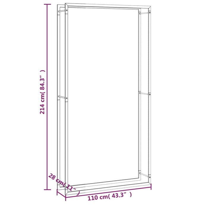 Portalegna-Scaffale per Legna Nero Opaco 110x28x214 cm in Acciaio
