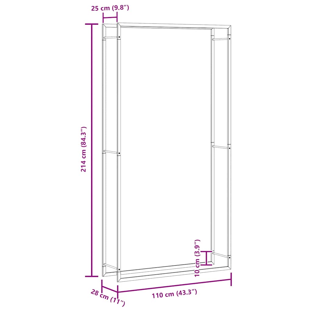 Portalegna Nero Opaco 110x28x214 cm in Acciaio 350311