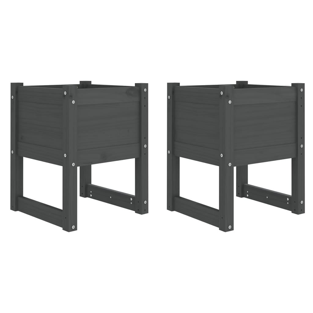 Fioriere 2 pz Grigio 40x40x52,5 cm in Legno Massello di Pino 822112