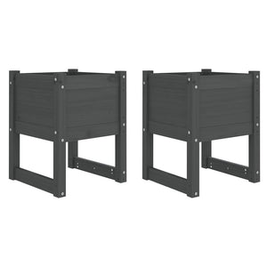 Fioriere 2 pz Grigio 40x40x52,5 cm in Legno Massello di Pino 822112