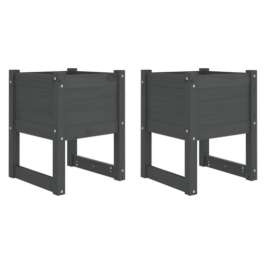 Vaso per fioriera aiuola rialzata piante fiori giardino terrazze set da 2 40 x 40 x 52,5 cm legno massello di pino grigio 02_0038962