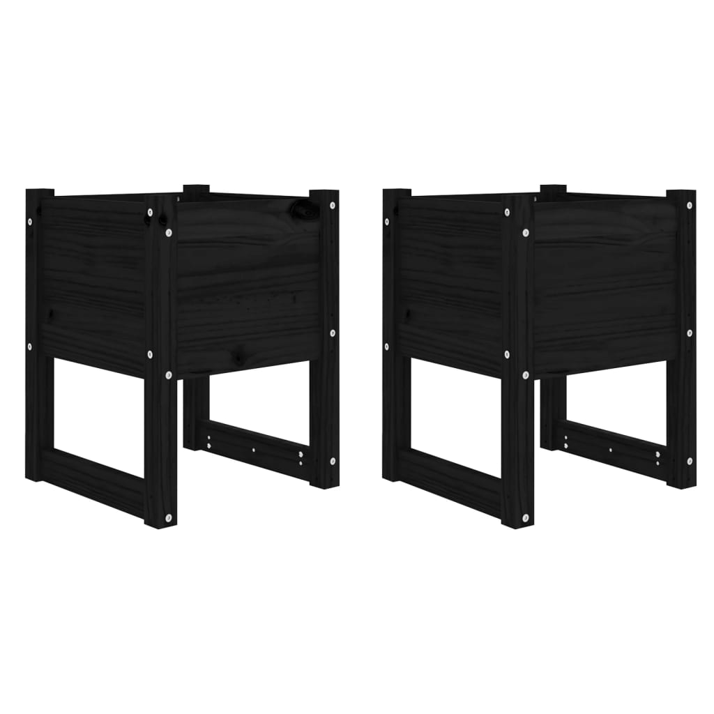 Fioriere 2 pz Nero 40x40x52,5 cm in Legno Massello di Pino 822116