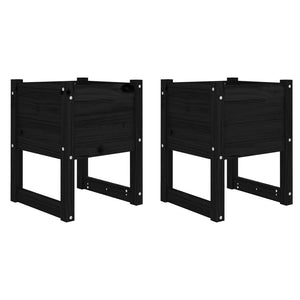 Fioriere 2 pz Nero 40x40x52,5 cm in Legno Massello di Pino 822116