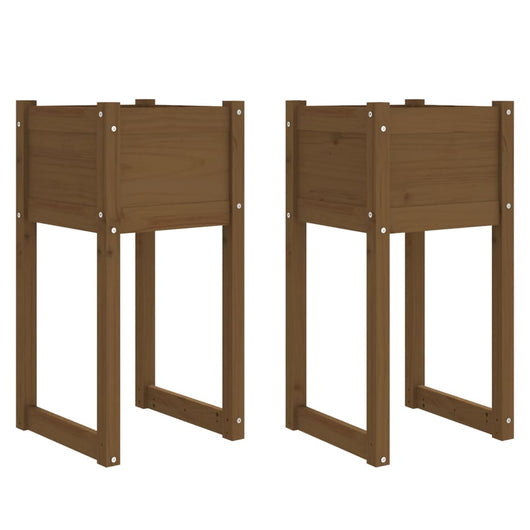Vaso per fioriera aiuola rialzata piante fiori giardino terrazze set da 2 40 x 40 x 81 cm legno massello di pino marrone 02_0038972