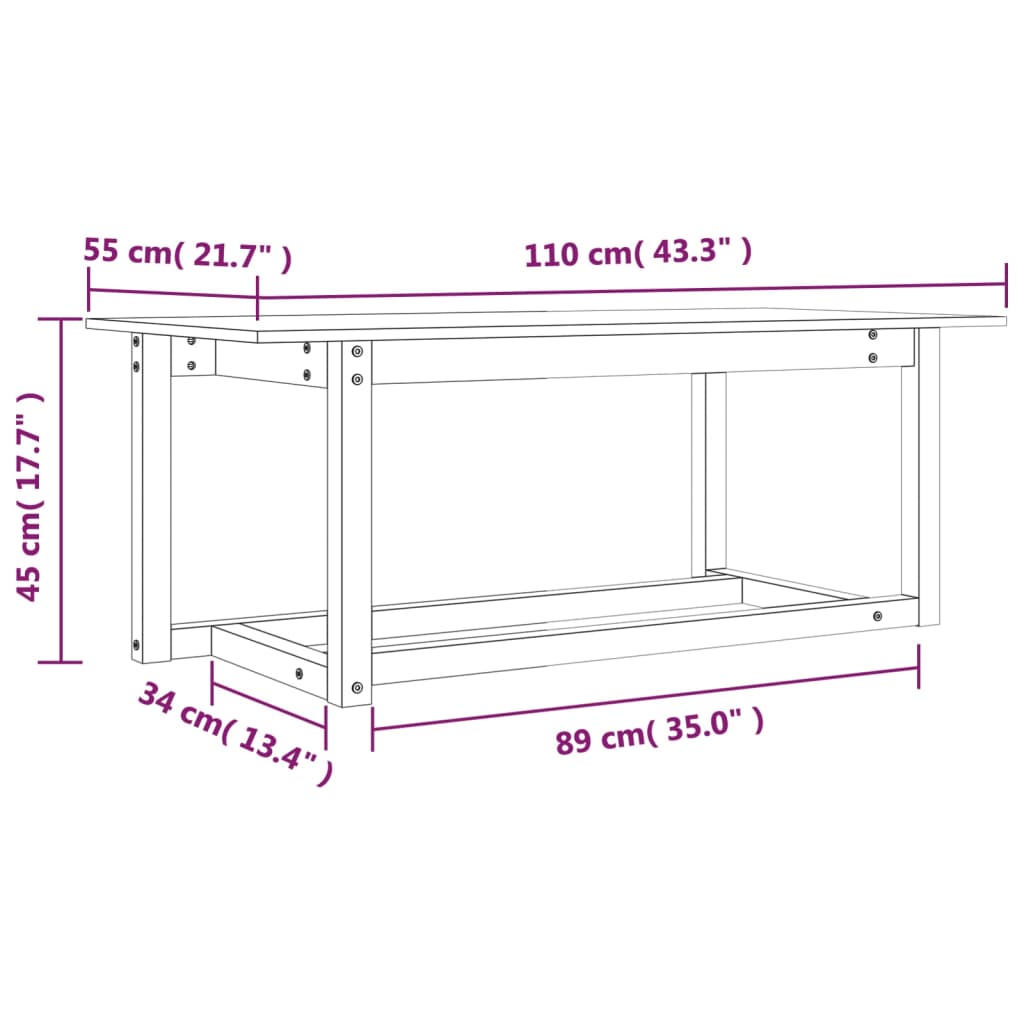Tavolino da Salotto Grigio 110x55x45 cm Legno Massello di Pino 822169