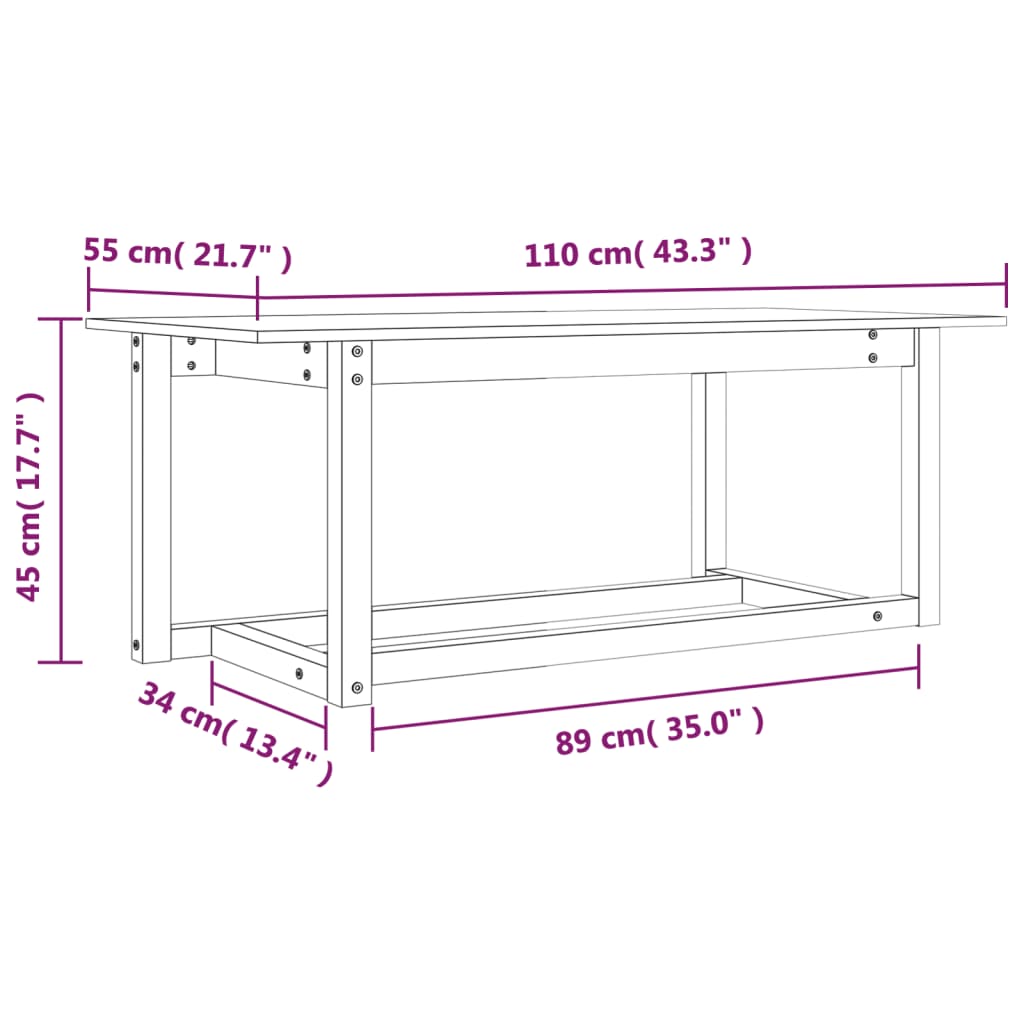 Tavolino da Salotto Ambra 110x55x45 cm Legno Massello di Pino 822170