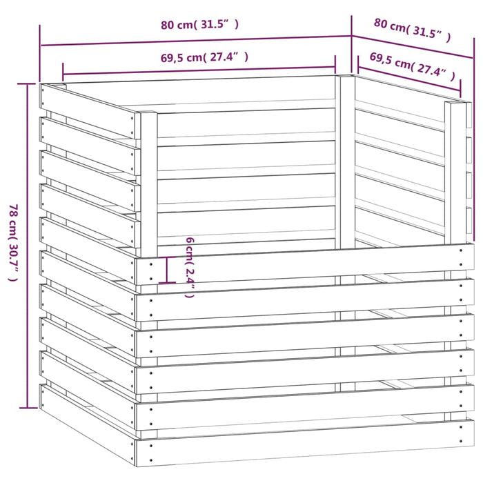 Compostiera Nera 80x80x78 cm in Legno Massello di Pino 822191