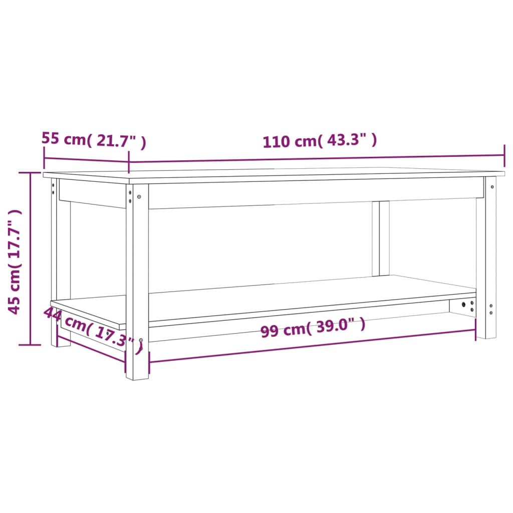 Tavolino da Salotto Grigio 110x55x45 cm Legno Massello di Pino cod mxl 5775