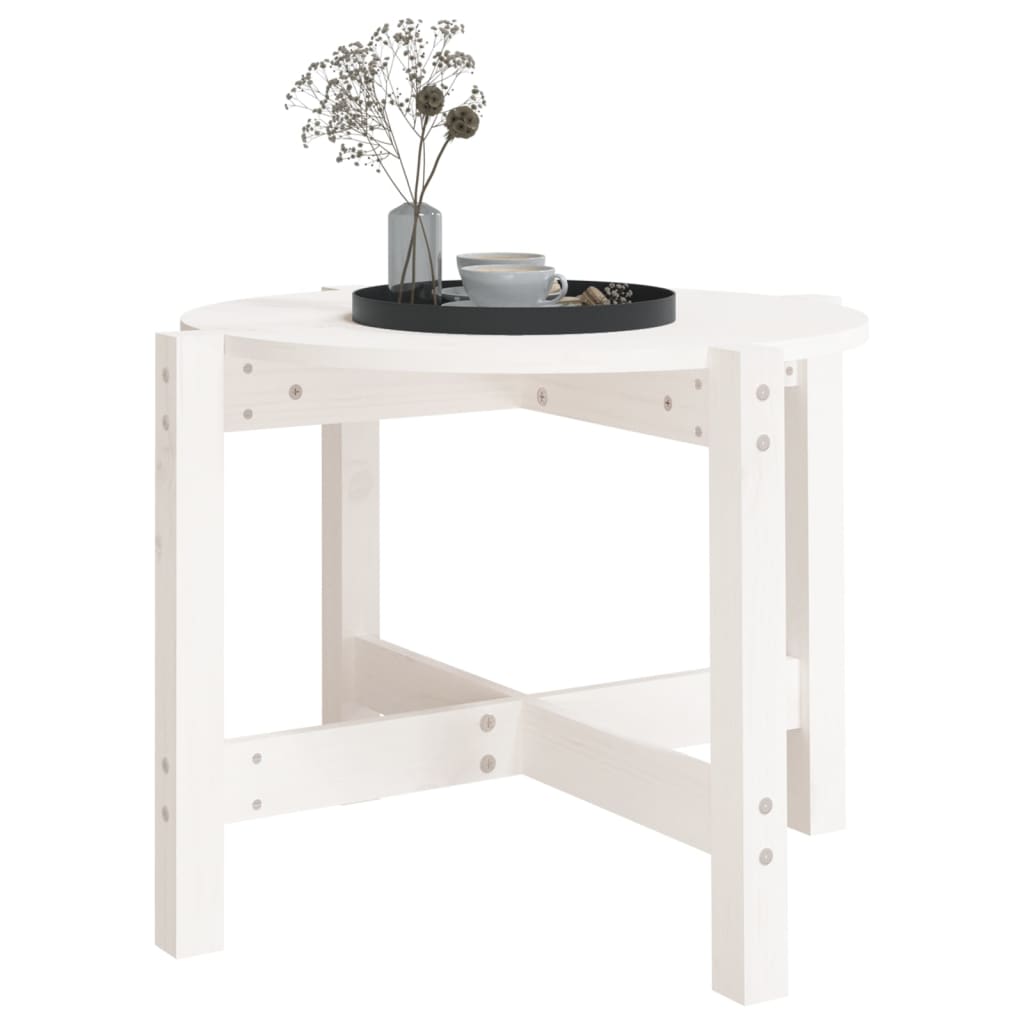 Tavolino da Salotto Bianco Ø 62,5x45 cm Legno Massello di Pino 822303