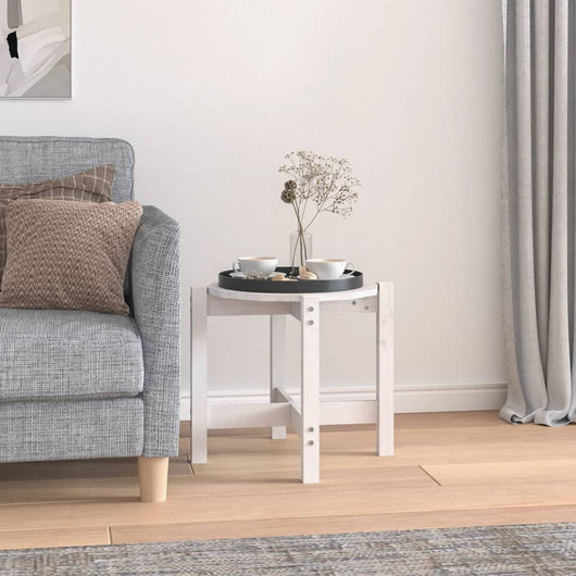 Tavolino da Salotto Bianco Ø 52,5x45 cm Legno Massello di Pino 822308