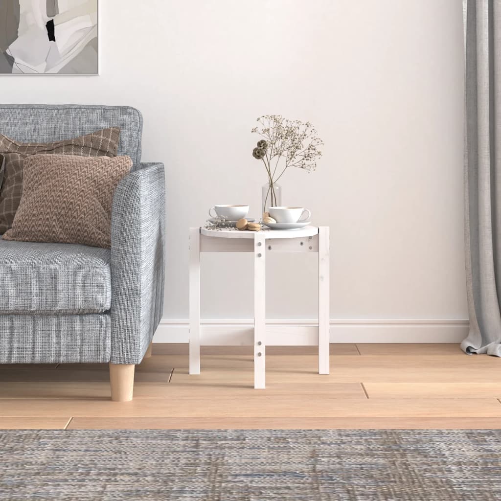 Tavolino da Salotto Bianco Ã˜ 42,5x45 cm Legno Massello di Pino cod mxl 19505