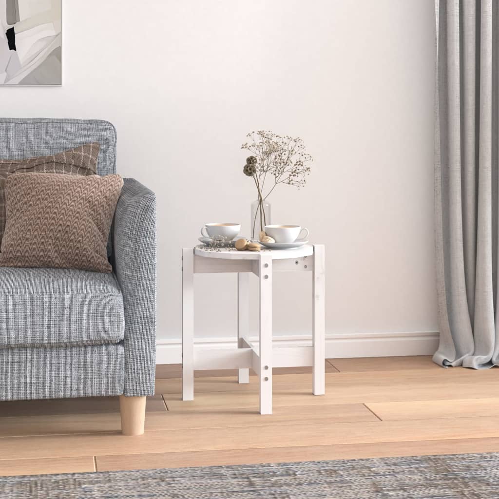 Tavolino da Salotto Bianco Ã˜ 42,5x45 cm Legno Massello di Pino cod mxl 19505