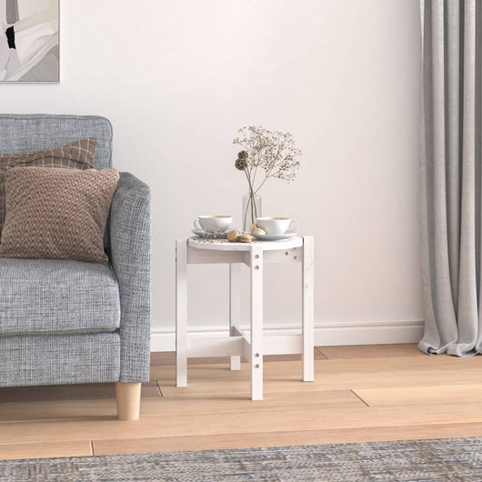Tavolino da Salotto Bianco Ø 42,5x45 cm Legno Massello di Pino 822313