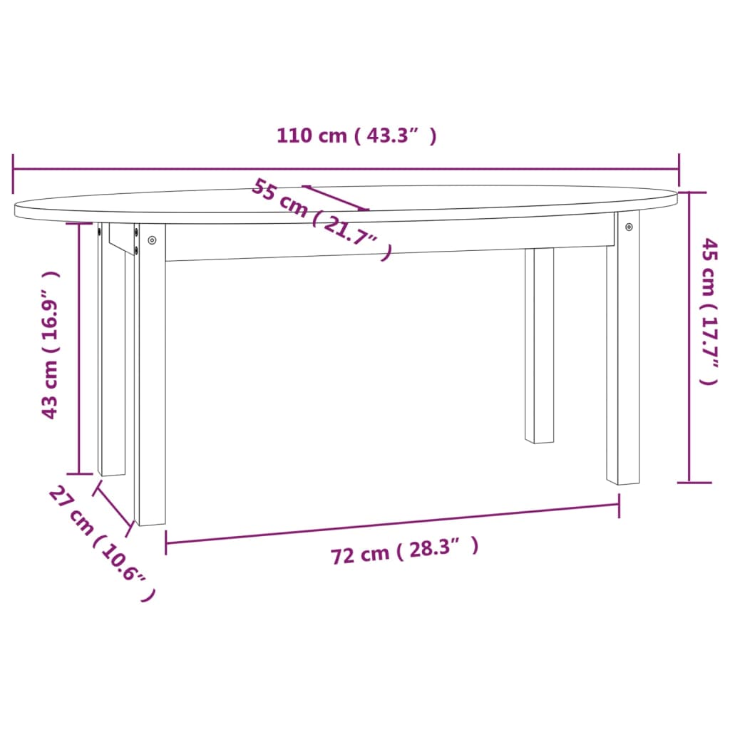 Tavolino da Salotto Miele 110x55x45 cm Legno Massello di Pino cod mxl 6405
