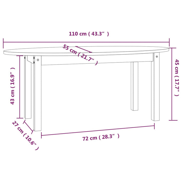 Tavolino da Salotto Miele 110x55x45 cm Legno Massello di Pino cod mxl 6405