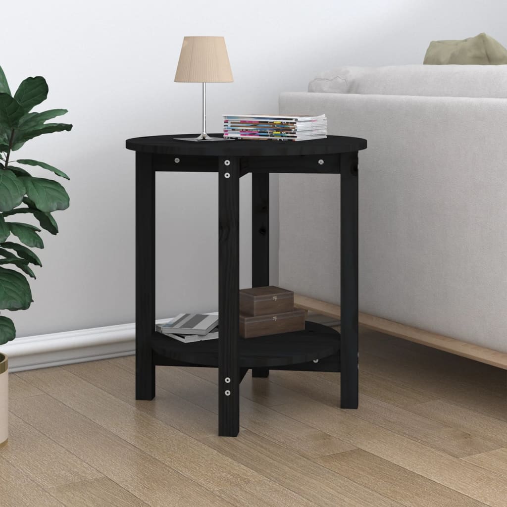 Tavolino da Salotto Nero Ø 55x60 cm in Legno Massello di Pino 822356