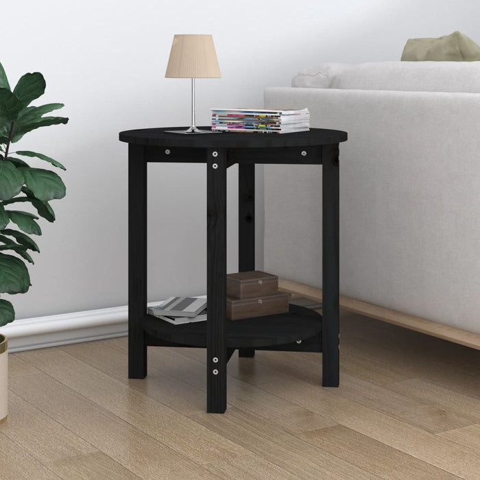 Tavolino da Salotto Nero Ø 55x60 cm in Legno Massello di Pino 822356