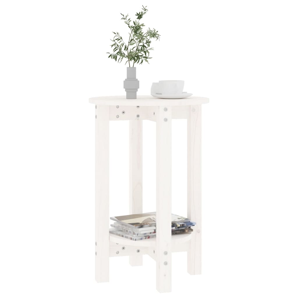 Tavolino da Salotto Bianco Ø 40x60 cm in Legno Massello di Pino 822358