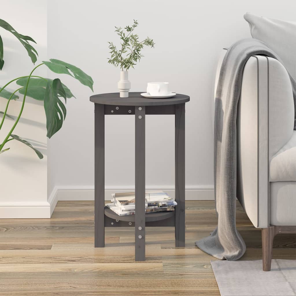 Tavolino da Salotto Grigio Ø 40x60 cm in Legno Massello di Pino 822359