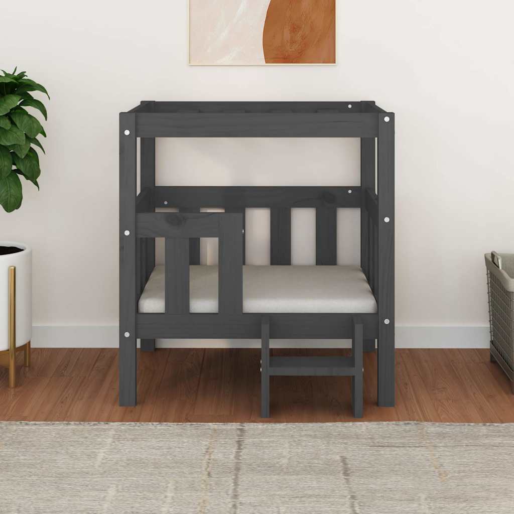 Cuccia per Cani Grigio 65,5x50,5x70 cm in Legno Massello di Pino 822374