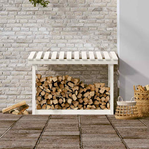Portalegna Bianco 108x64,5x78 cm in Legno Massello di Pino 822443