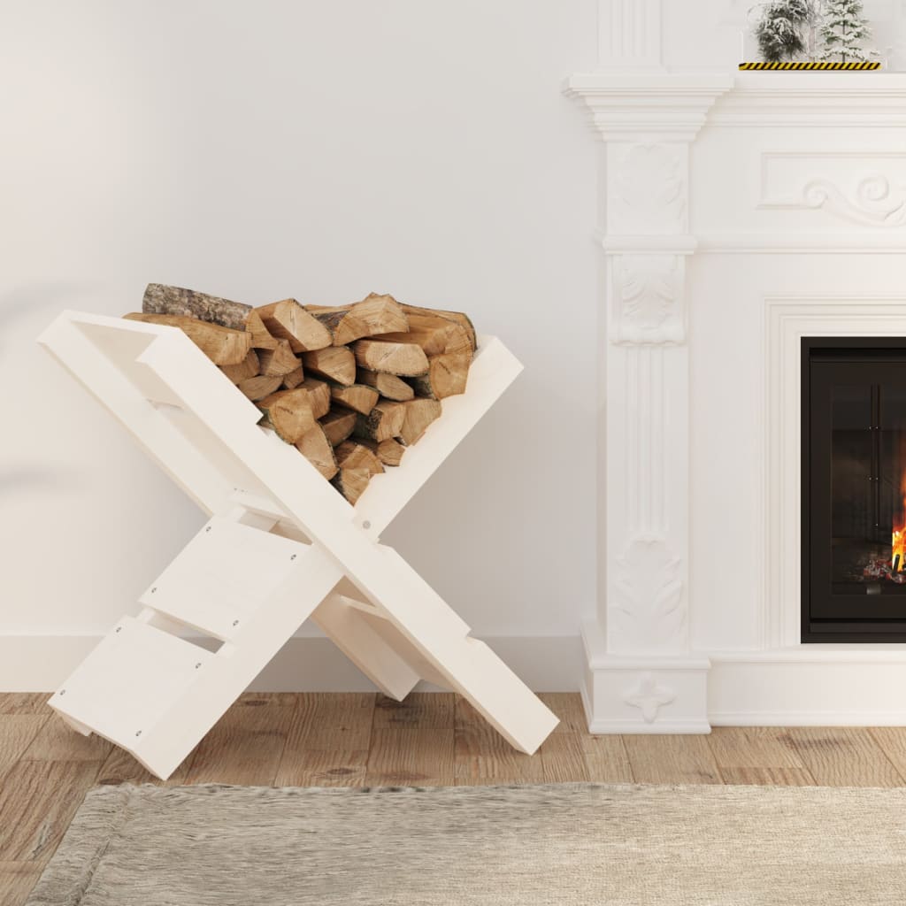 Portaceppi Bianco 47x39,5x48 cm in Legno Massello di Pino 822448
