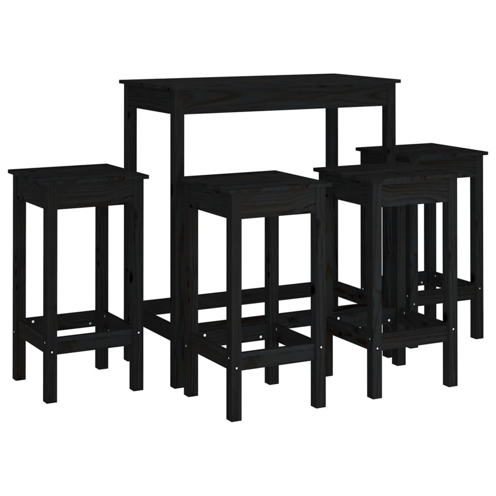 Set da Bar 5 pz Nero in Legno Massello di Pino cod mxl 14382
