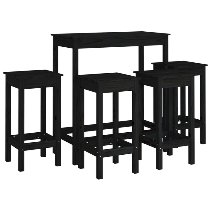 Set da Bar 5 pz Nero in Legno Massello di Pino cod mxl 14382