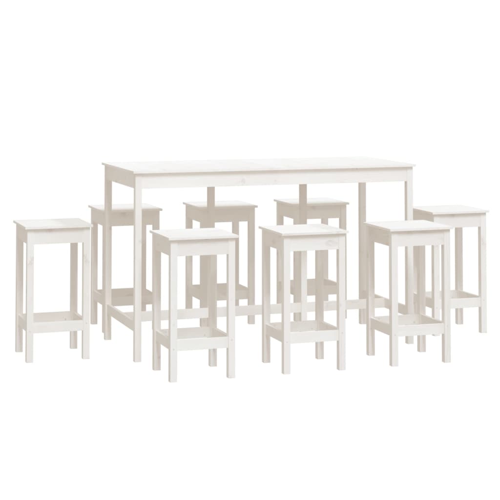 Set da Bar 9 pz Bianco in Legno Massello di Pino 3124718