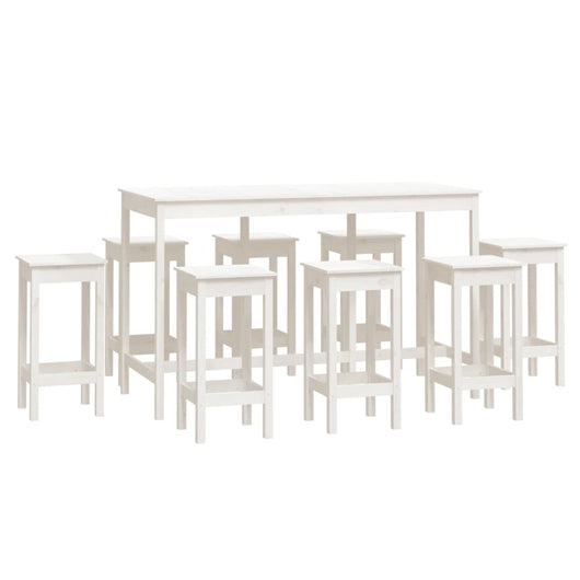 Set da Bar 9 pz Bianco in Legno Massello di Pino 3124718