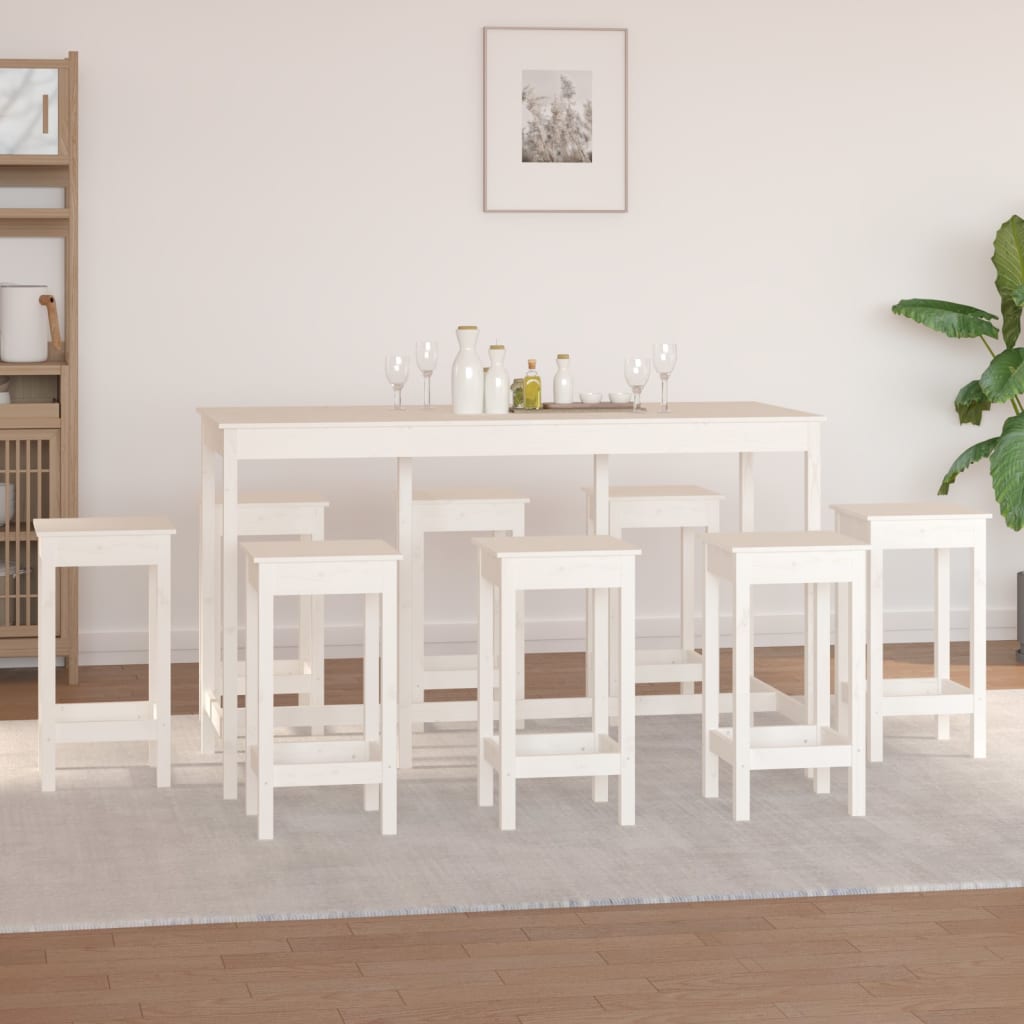 Set da Bar 9 pz Bianco in Legno Massello di Pino 3124718
