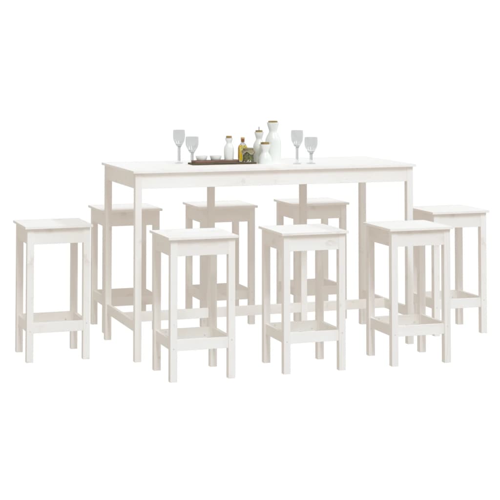 Set da Bar 9 pz Bianco in Legno Massello di Pino 3124718