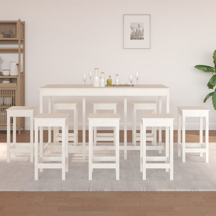 Set da Bar 9 pz Bianco in Legno Massello di Pino 3124718