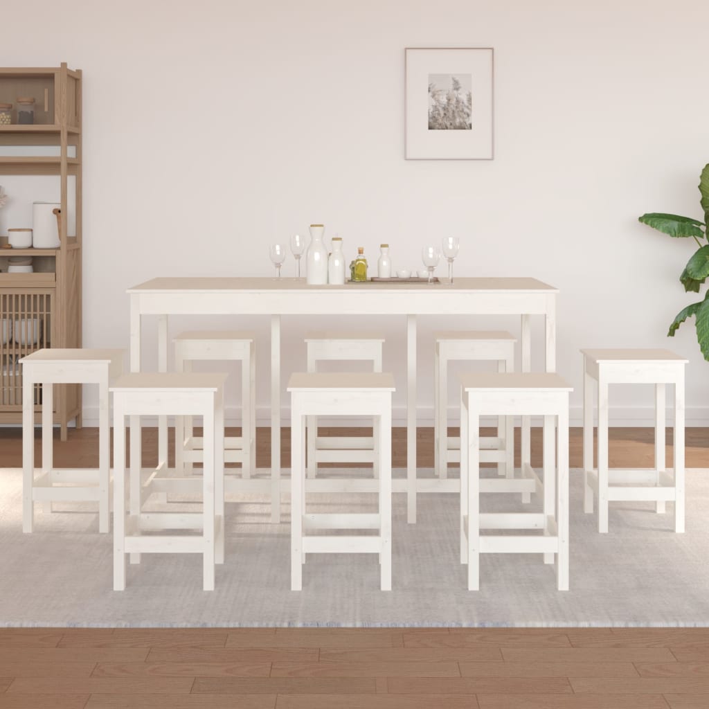 Set da Bar 9 pz Bianco in Legno Massello di Pino 3124718