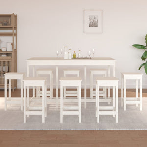 Set da Bar 9 pz Bianco in Legno Massello di Pino 3124718