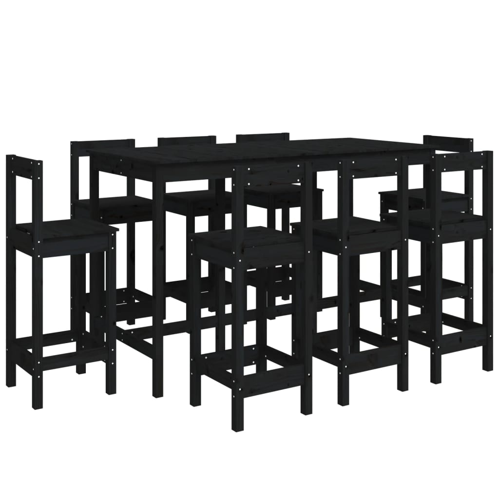Set da Bar 9 pz Nero in Legno Massello di Pinocod mxl 73904