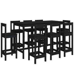 Set da Bar 9 pz Nero in Legno Massello di Pinocod mxl 73904