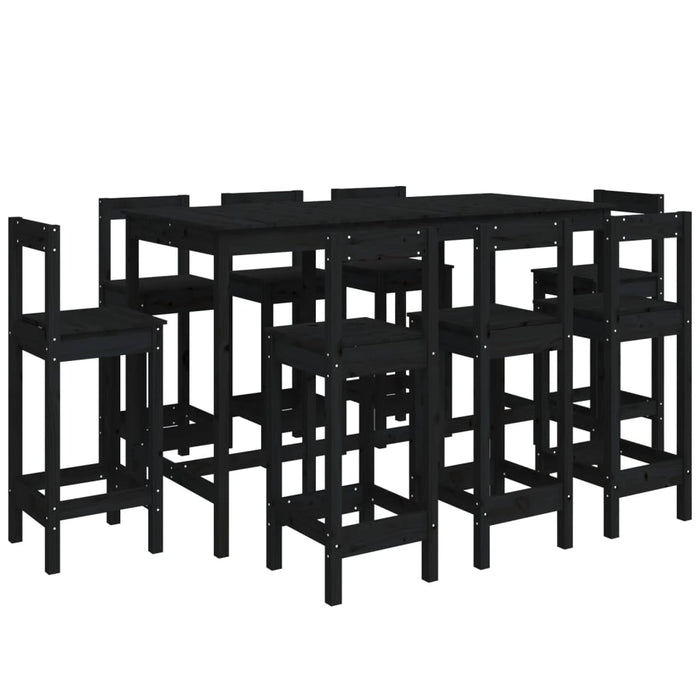 Set da Bar 9 pz Nero in Legno Massello di Pinocod mxl 73904