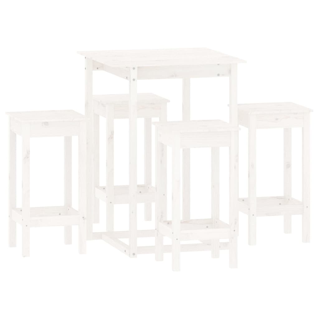 Set da Bar 5 pz Bianco in Legno Massello di Pino 3124738