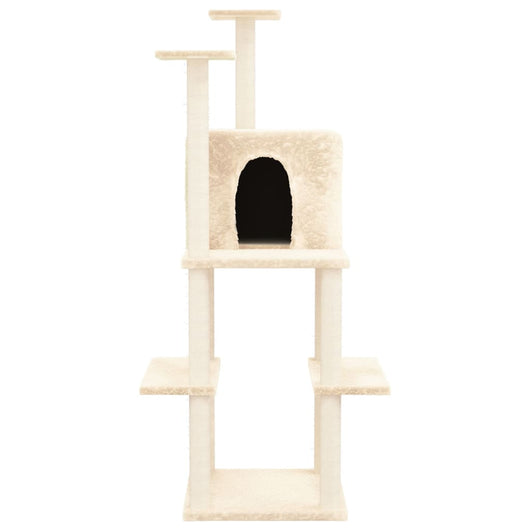 Tiragraffi per gatti Mobili per arrampicata su torre Tiragraffi piattaforma da arrampicata con tiragraffi in sisal 144,5 cm crema 02_0022476