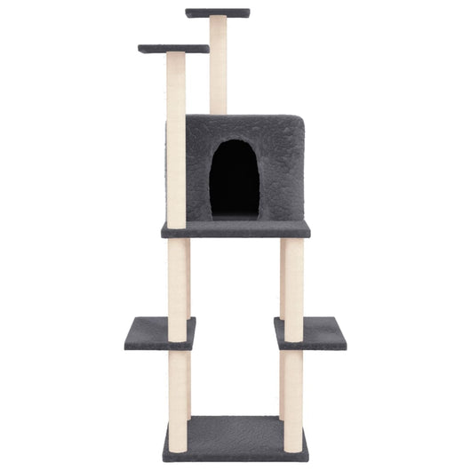 Tiragraffi per gatti Mobili Torre da arrampicata Giocattolo Tiragraffi Piattaforma da arrampicata con tiragraffi in sisal scuro 144,5 cm Grigio 02_0022663