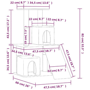 Albero per Gatti con Tiragraffi in Sisal Grigio Chiaro 82 cm 171664