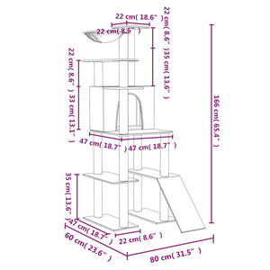 Albero per Gatti con Tiragraffi in Sisal Crema 166 cm 171681