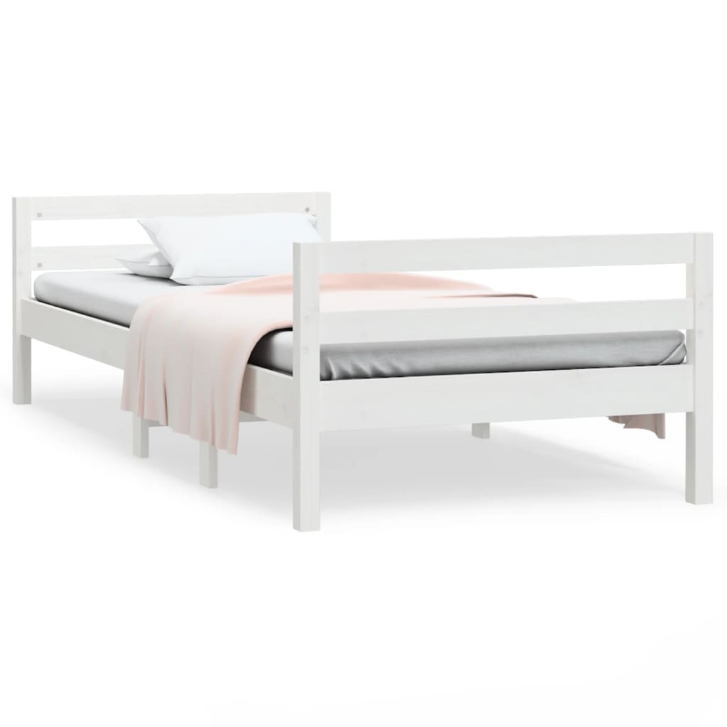 Letto senza Materasso Bianco 90x190 cm in Legno Massello Pino 821635