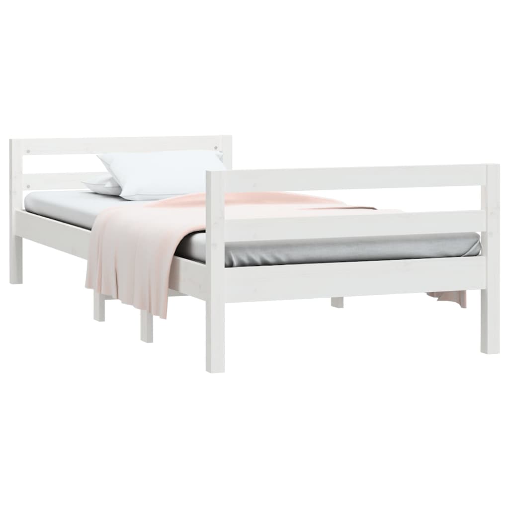 Letto senza Materasso Bianco 90x190 cm in Legno Massello Pino 821635